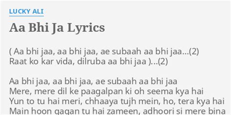 aa bhi jaa lyrics|lucky ali lyrics.